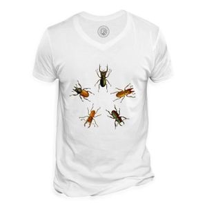 T-SHIRT T-shirt Homme Col V Scarabées Pentagone Insectes Biologie Illustration Ancienne
