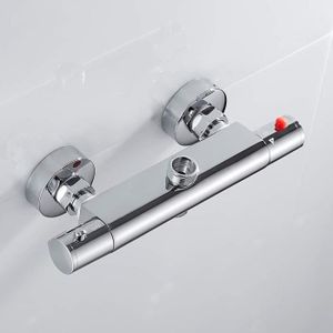 ROBINETTERIE SDB Mitigeur thermostatique avec bouton de sécurité de salle de bain Chromé et douche à effet pluie50