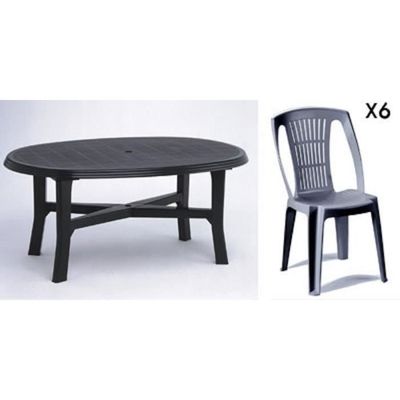Table Ovale Grise 6 Chaises Jardin Plastique Gris Empilables