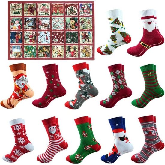 Calendrier De L'Avent Chaussettes De Noël - 24 Jours De Socks Festifs Avec Motifs Uniques Pour Adultes