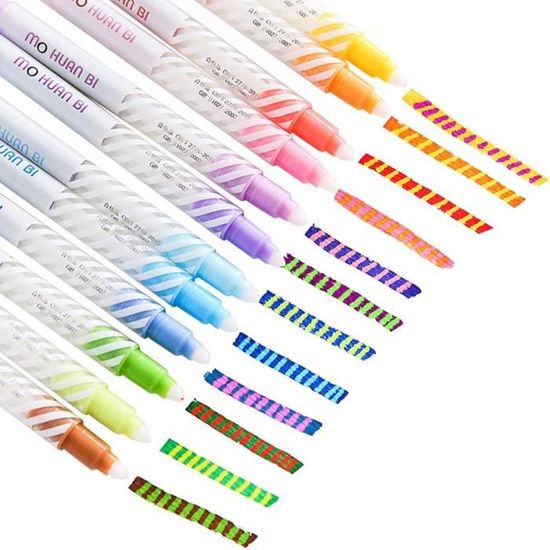 Lot De 12 Surligneurs Effaçables à Double Pointe - 6 Couleurs - Pour École, Bureau, Révisions - Fines Et Épaisses - 12