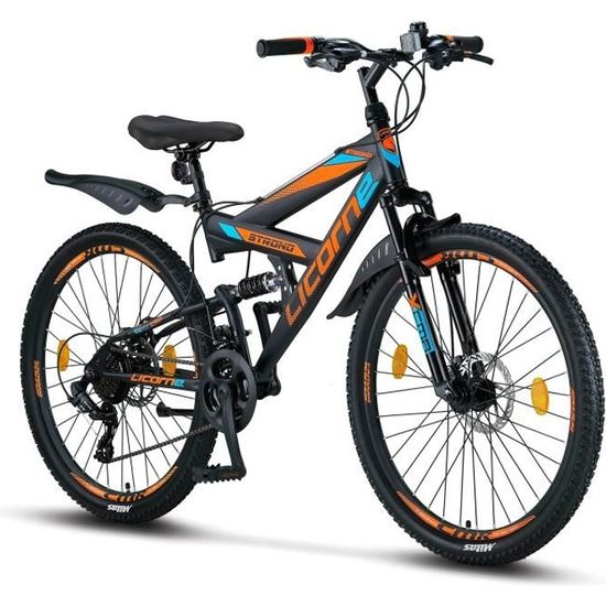 Vélo tout terrain Licorne Bike Strong 2D - Schwarz/Blau/Orange - 26", 27,5", 29"