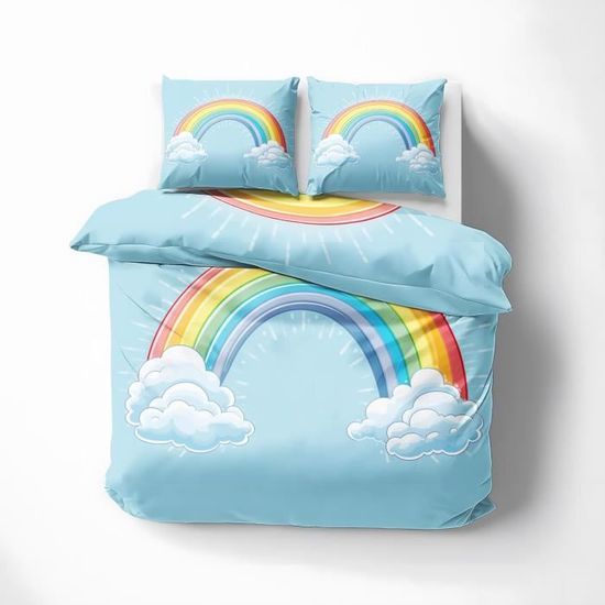 Housse De Couette Bio Pottery Barn – Ciel Arc-en-Ciel – Double/Adolescent – 100% Coton (Neuf)