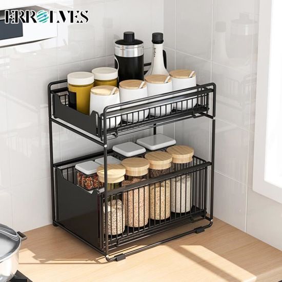 FUNSUEI - Lot De 5 Paniers De Rangement Suspendus Sous Étagère - 34x20.5x11.5 Cm - Fil Métallique Noir - Pour Cuisine, Bureau