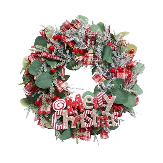 Couronne De Noël En Bois "Welcome" 24 Cm - Décoration Porte Ou Mur - Père Noël Inclus