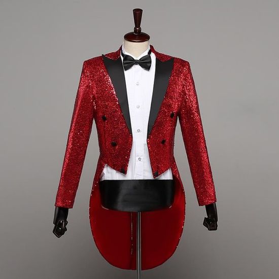 Veste Queue De Pie Homme Paillettes Brillantes - Blazer Prince Costume Halloween Fête S-XXL