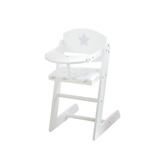 Chaise Haute pour Poupée Stella en Bois - ROBA - Modèle Stella - Motif Étoile - Blanc / Gris