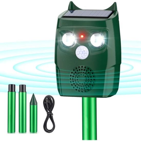 Répulsif Chat Ultrason Solaire - Avec Détecteur Mouvement, LED Et Alarmes