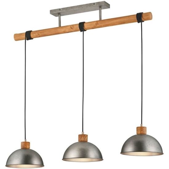 Trio lampe à suspendre Delhi 215 x 107 cm acier/bois 3 kg gris/brun