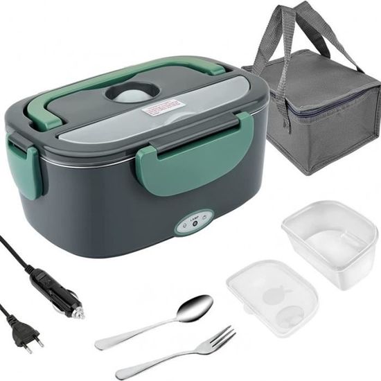Kimfead Lunch Box Chauffante Électrique 80W Acier Inoxydable Détachable 1,8L Gamelle Chauffante