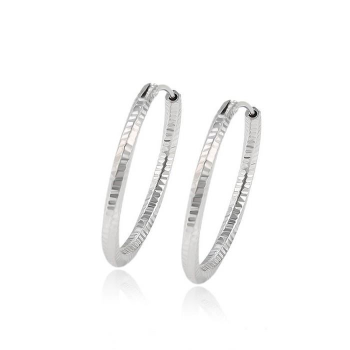 Boucles dOreilles - Femme - Créoles - Jonc - Ciselé - 24 mm - Argent 925/1000
