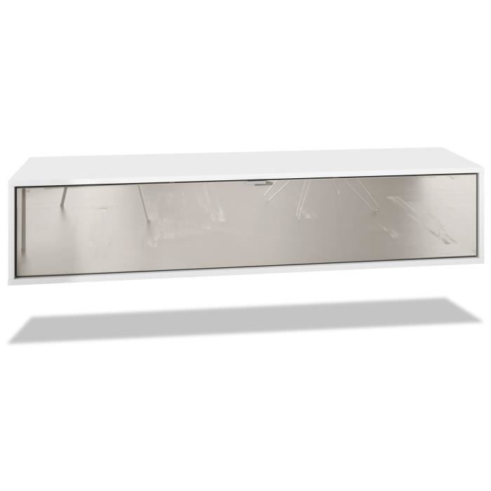 Vladon Meuble TV Lana 140 armoire murale lowboard 140 x 29 x 37 cm caisson en Noir mat façades en Gris sable haute brillance