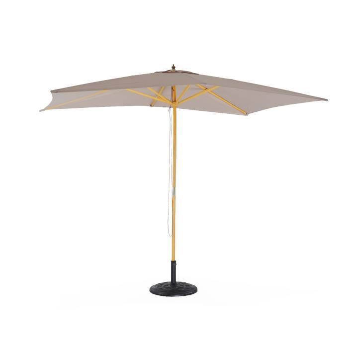 ALICE'S GARDEN Parasol droit CABOURG - Beige - Mât central en bois - Ouverture manuel - 2 x 3 m