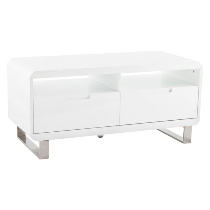 Meuble TV 'VIDEO' en bois laqué blanc brillant