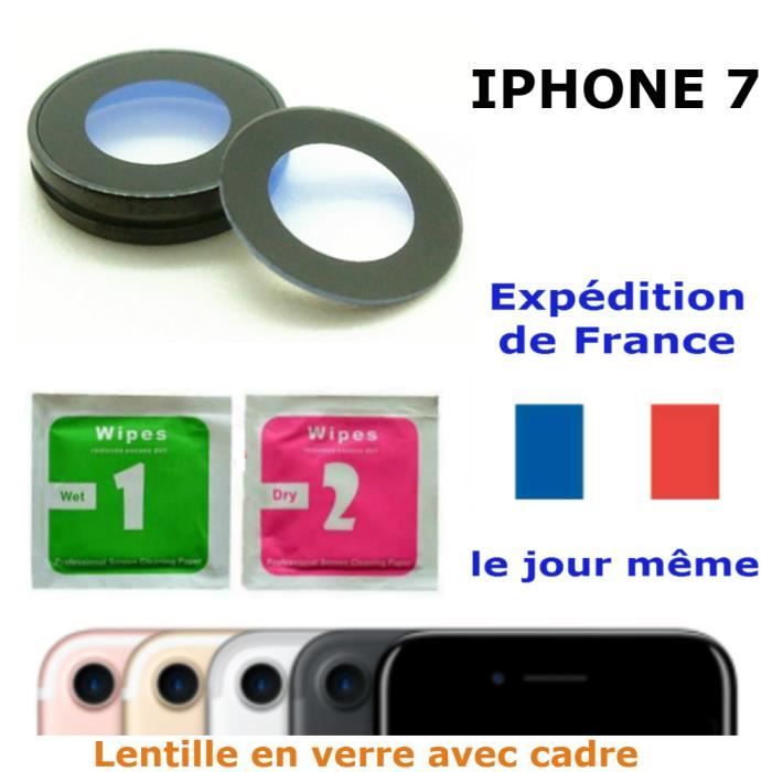 Vitre Cache Caméra Apple IPHONE 7 - Lentille en verre Photo Arrière + 2 lingettes de préparation