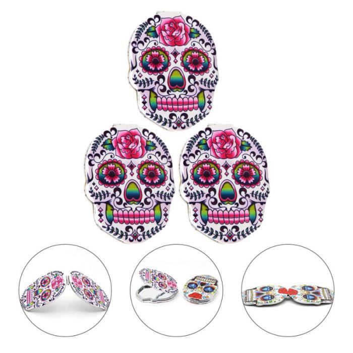 1Pc exquis crâne compact pliant petit miroir de maquillage Portable délicat de poche Double côtés MIROIR