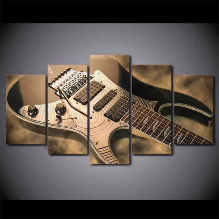 MJK-113 Toile d'art mural HD, cadre, 5 pièces, photos de guitare électrique, affiche d'instrument de musique Vintage(Sans cadre)