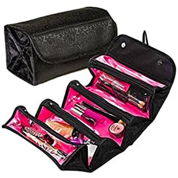 Trousse De Toilette Dépliante Avec Compartiments Pour Le Maquillage, Les Bijoux Et D'Autres Accessoires Noir