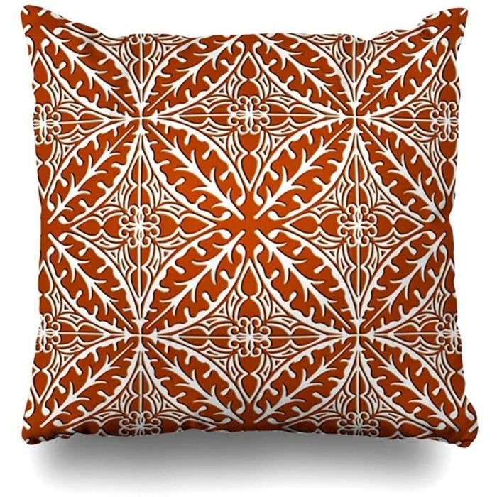 Couvre-Coussins Carrelages Marocains en Céramique Rétro Brun et Terracotta Carré Extérieur Taille 45x45 cm Housses de Coussin
