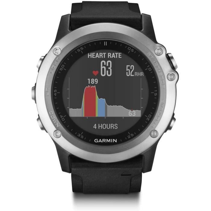 MONTRE CONNECTEE SPORT Garmin Fnix 3 Silver HR Cardio Poignet Montre GPS Multisports Outdoor Bracelet Silicone Noir533