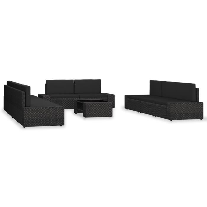 Salon de jardin 10 pcs - Ensemble repas de jardin Mobilier de jardin Résine tressée - Noir