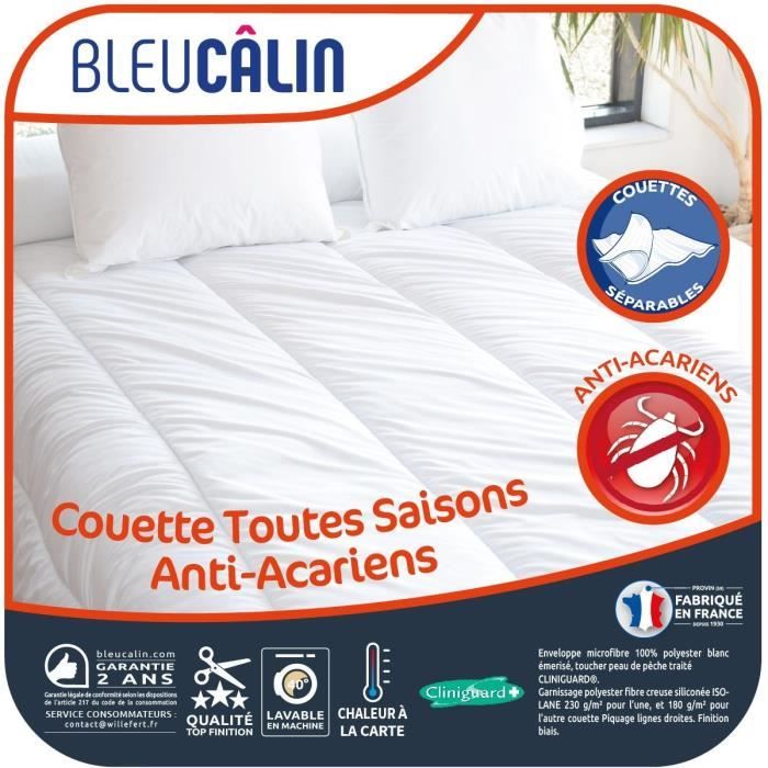 BLEU CALIN Couettes Toutes Saisons Anti-Acariens - 220 x 240 cm - Blanc