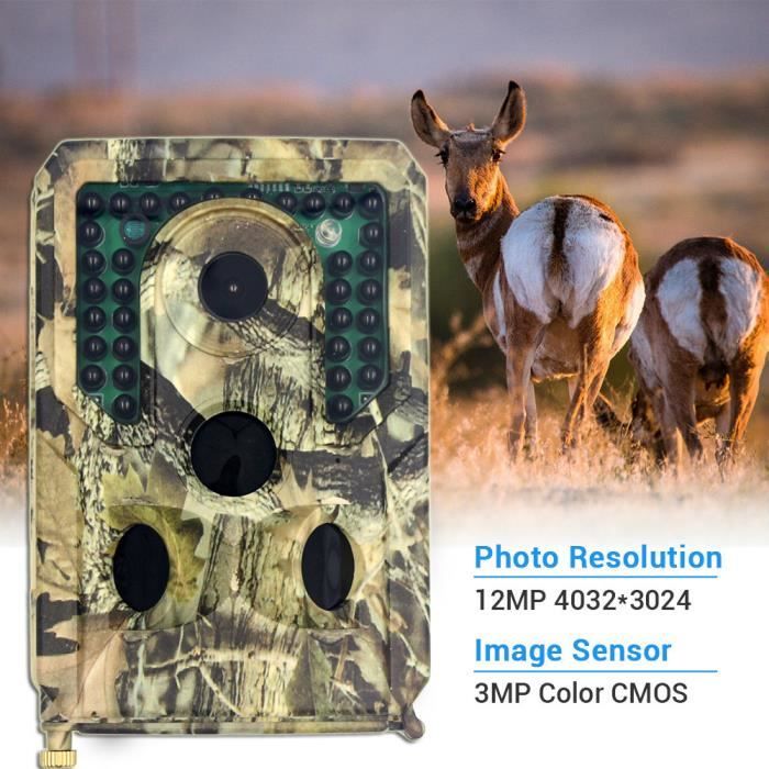 Caméra de Chasse Caméra de Surveillance Étanche 34 LEDs 12MP 1080P HD Grand Angle 120 °, Capteur de Mouvement Infrarouge