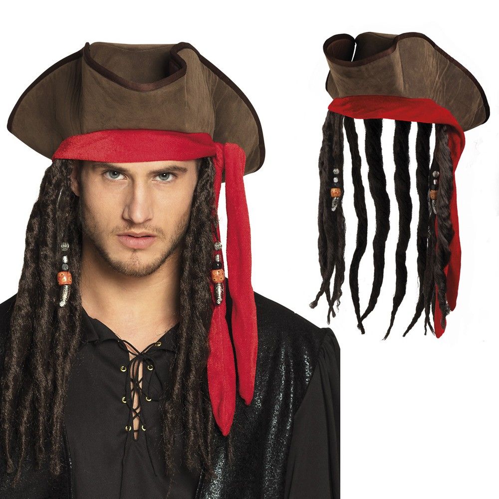 Chapeau Pirate Dirty Jack avec cheveux Multicolor