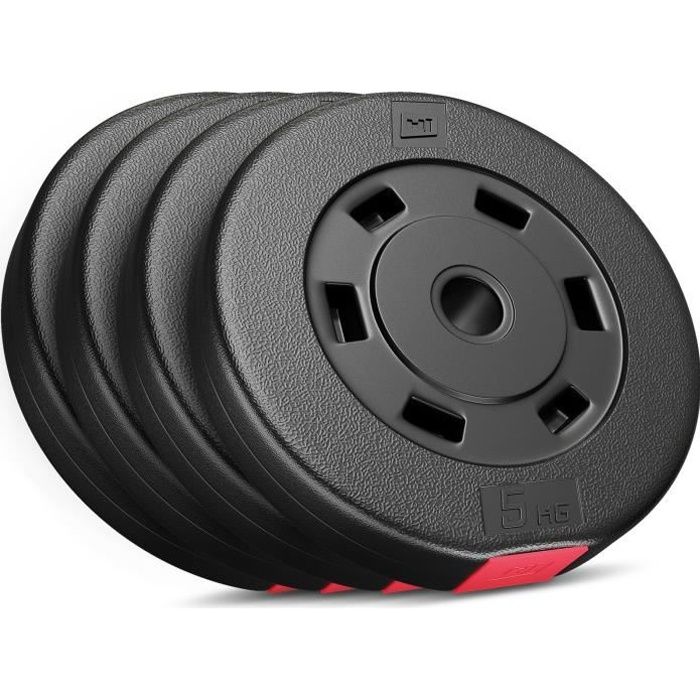Hop-Sport Disques de Poids en Plastique 20 kg, alésage 31 mm, pour Barre d'haltères 30 mm, Poids 20 kg, Haltérophilie (4x5kg)