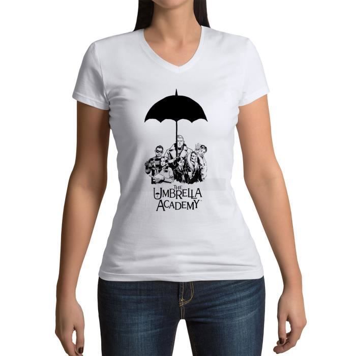 T-shirt Femme Col V Umbrella Academy Serie Fantastique Super-hero Dessin