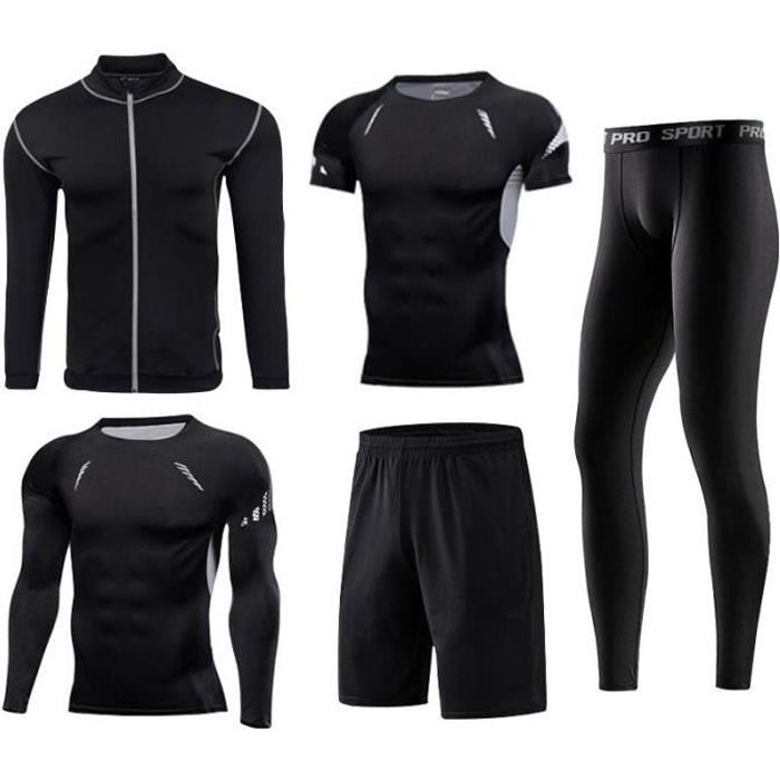 Ensemble Vetement de Sport Homme 5 Pieces Pour Fitness Running Séchage Rapide