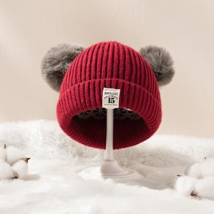 Bonnet pour bébé pour enfants pour garçons filles casquette poupée tricoté hiver chapeaux chaudsrouge