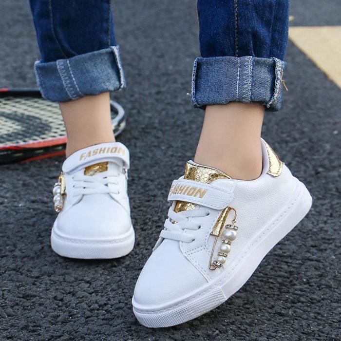 Enfants Infantile Enfants Bébé Filles Échelle Perle Simple Plat Princesse Chaussures De Sport Or