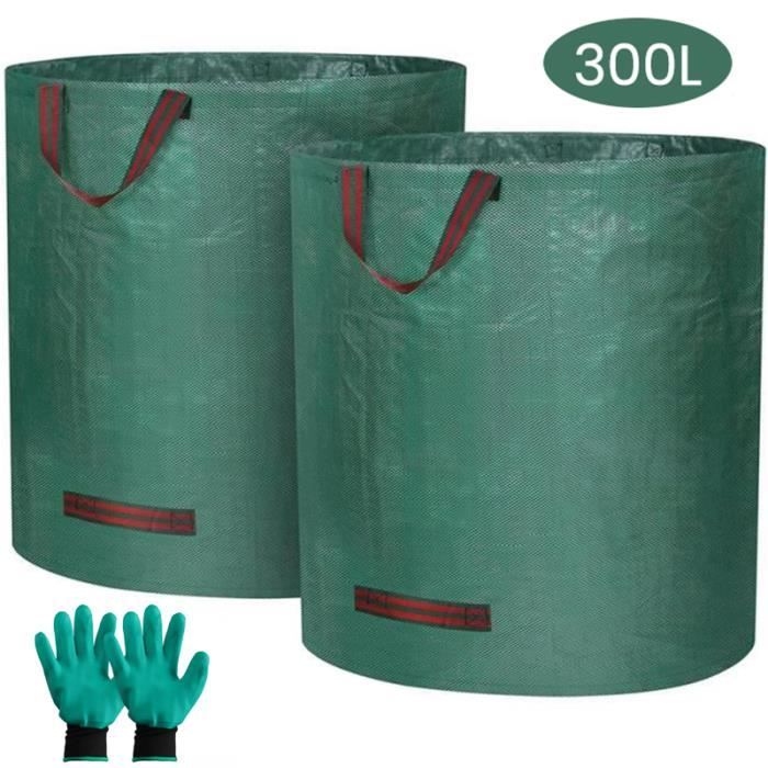 Sacs de Jardin PRUMYA 300L 2pcs Avec 1 Paire de Gants de Jardinage Max 50kg H 84 x 67cm Imperméable et Résistants à la Déchirure