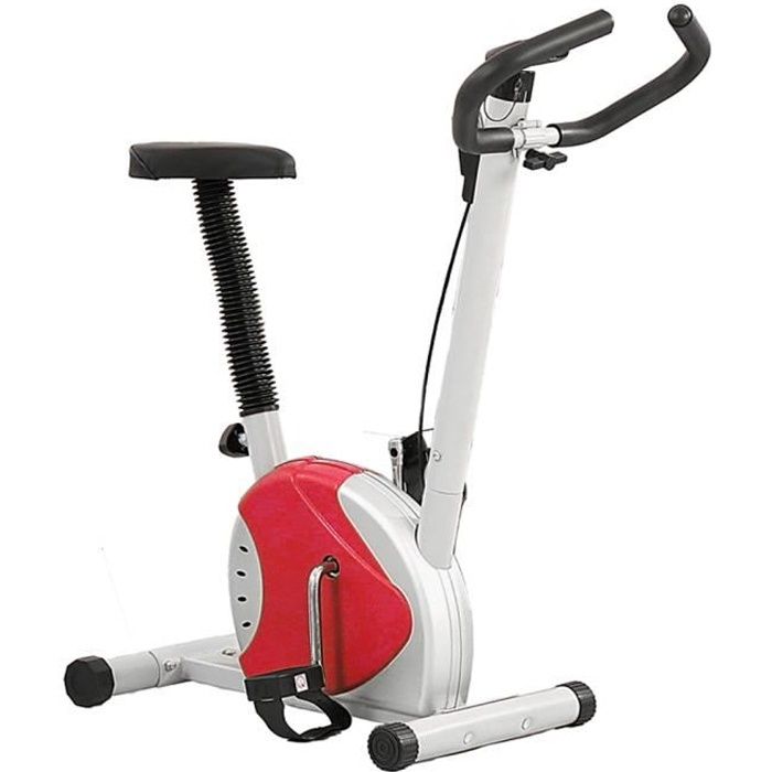 Vélo d'Appartement MAX 120 KG - Siège Résistance Réglable Pédale Antidérapante Gym à Domicile Rouge LED