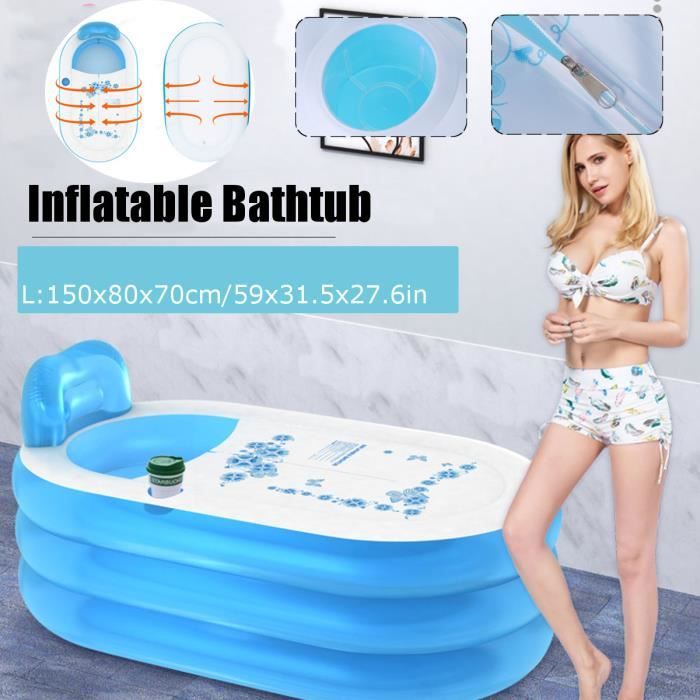 Baignoire Gonflable Pliante Portable Bain Détachable Chauffage Durable BLEU 150CM