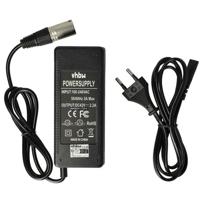 vhbw 220V Chargeur d'alimentation 100W (42V / 2.2A) pour batterie E-Bike, Pedelec, vélo électrique avec 36V Tension et