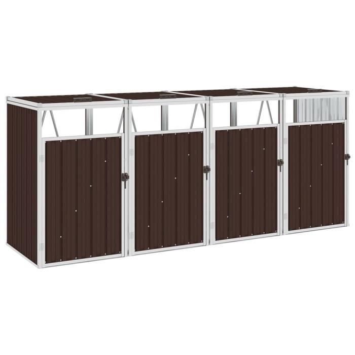 vidaXL Abri de poubelle quadruple Marron 286x81x121 cm Acier