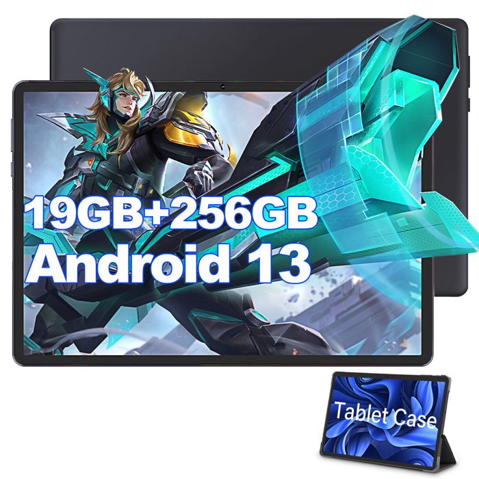 Tablette Tactile10 Pouces Android 13 19 Go RAM+256 Go ROM / TF 1 TB Double Caméra 6000 mAh WiFi Tablette Pas Cher avec Étui