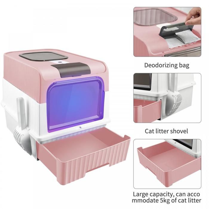 Comparer les prix de B.LIVEM-Bac à litière chat Rose avec couvercle, bac à litière de grande capacité, pelle gratuite. fonction de stérilisation