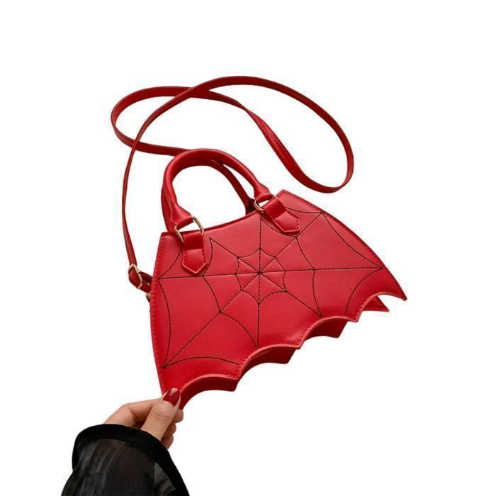 Sac à Main - Femme - Cuir - Rouge - Gothique - Motif - Toile Araignée - Bandoulière Amovible - 25 x 14 cm