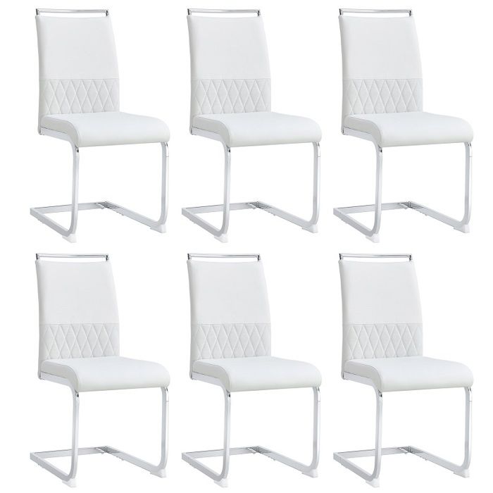 Lot De 6 Chaises De Salle À Manger Dossier Haut En Cuir Synthétique PU Et Lin Structure En Métal Chaises De Cuisine Modernes Lot De 6 Chaises De Salle À Manger Dossier Haut En Cuir Synthétique PU Et Lin Structure En Métal Chaises De Cuisine Modernes