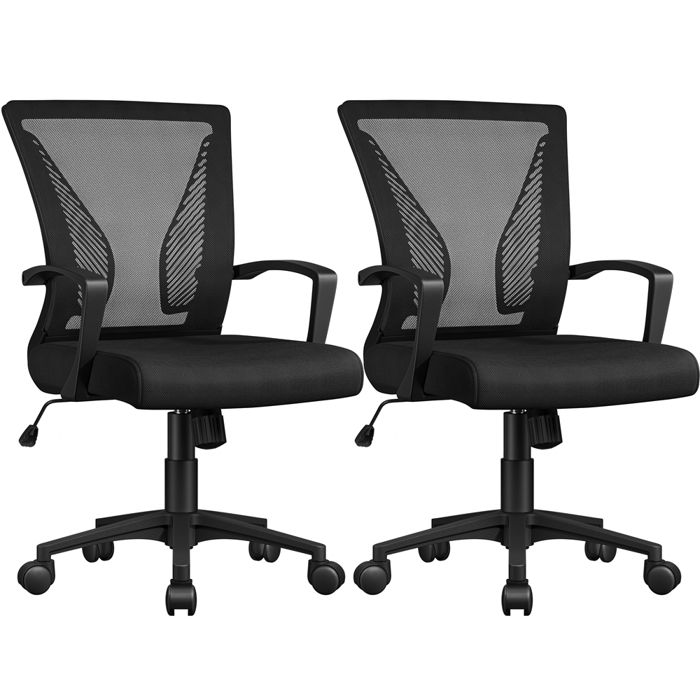 Yaheetech Lot de 2 Chaises de Bureau en Maille Mesh avec Roulettes 360° Support Lombaire et Siège Réglable en Hauteur Noir