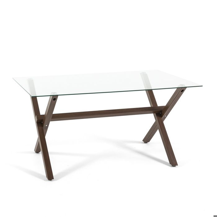 Table de salle à manger AMOS rectangulaire 150x90 cm verre trempé pieds en acier verni design élégant et moderne (Bois)
