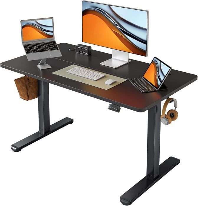 Bureau Assis-Debout Électrique FEZIBO 140x60 Cm - Réglable 72-114 Cm - Mémoire - Anti-Collision - Noir