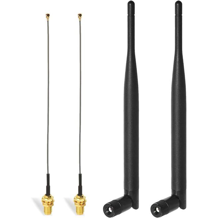 Antennes WiFi RP-SMA Mâle 8 DBi – Lot De 2 – Double Bande 2,4 GHz & 5 GHz – Pour Routeur, Carte PCIe, Caméra IP