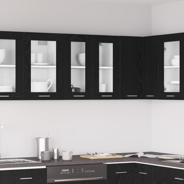 Armoire en verre suspendue en chêne noir 60x31x60 cm fabriquée en bois d ingénierie