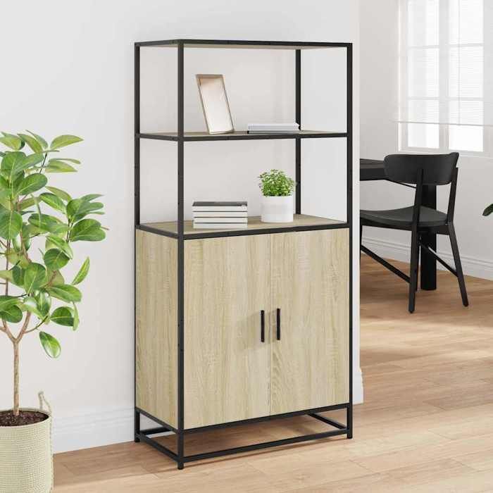 Buffet haut chêne sonoma - vidaXL - 68x35x139 cm - Bois dingénierie - Métal - Capacité 70 kg - Étagères ouvertes