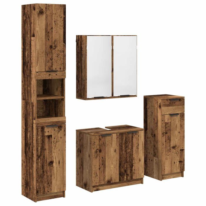 Ensemble de mobilier de salle de bain - vidaXL - Bois ancien - 4 pièces - 645 x 335 x 59 cm - Rangement optimisé