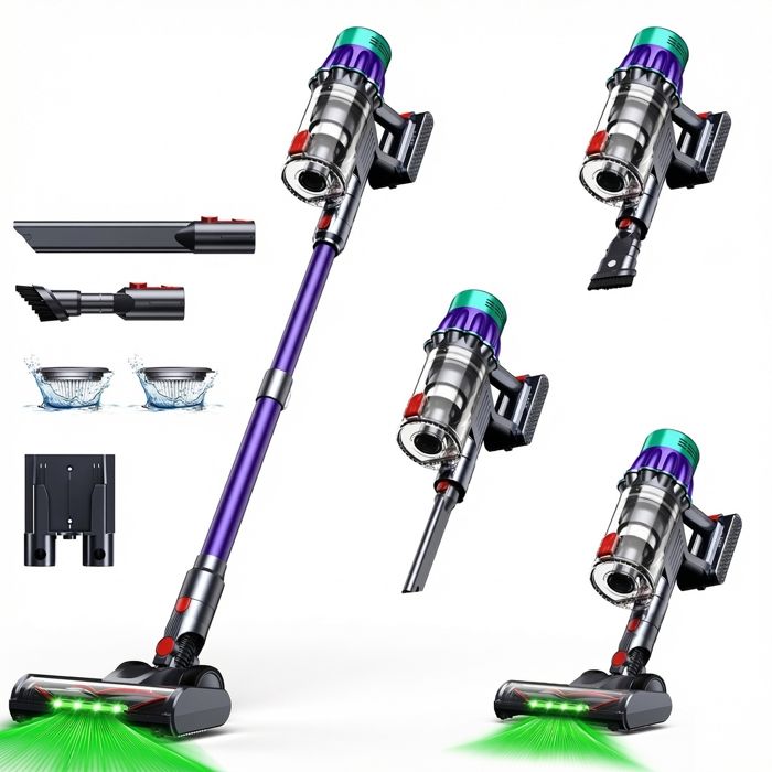 Aspirateur Balai sans Fil Vulcanterre V22 65KPa/ 550W/60Min- Auto-Portant- Anti Emmêlement Batterie Amovible Écran LED